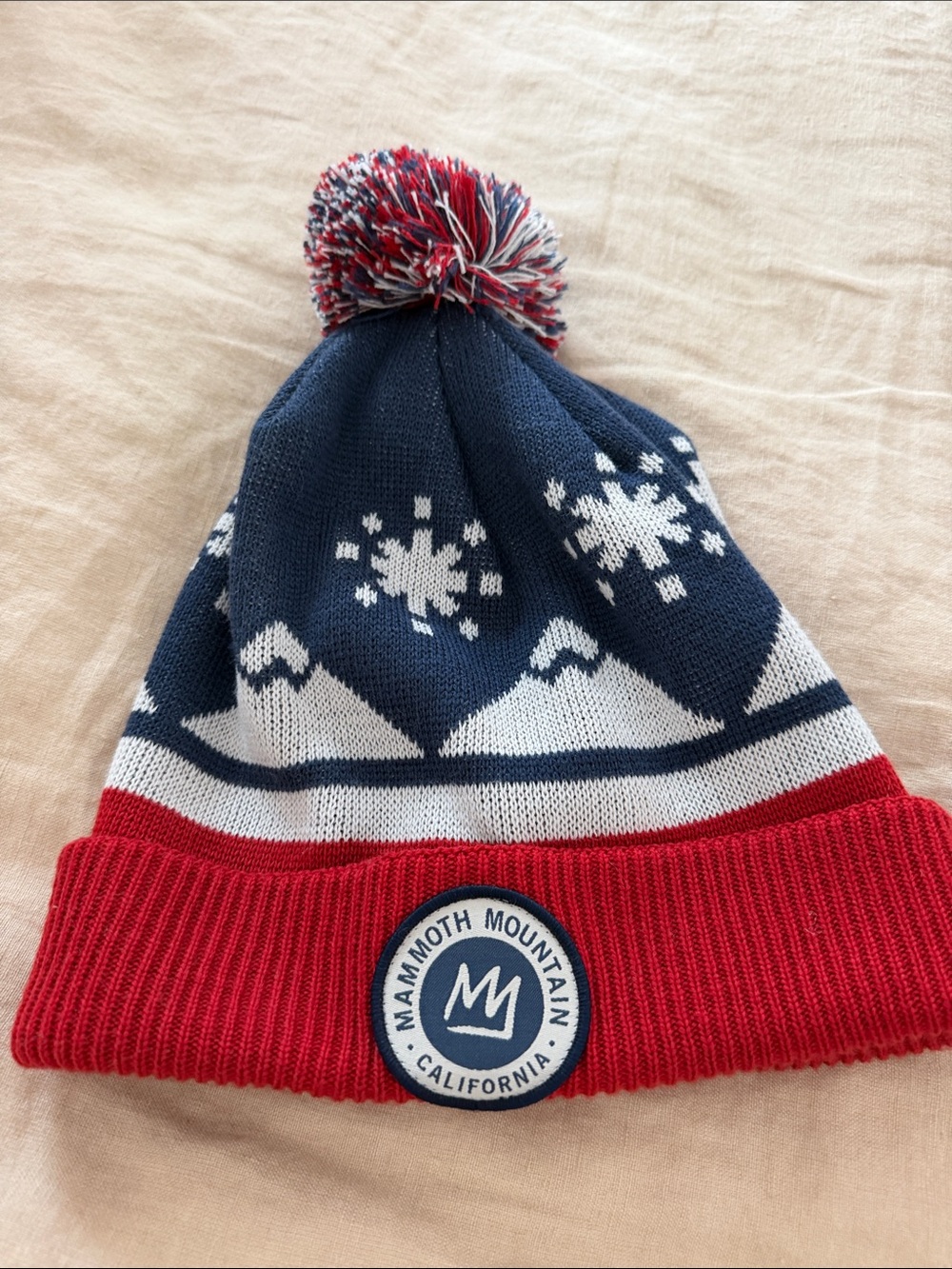 Mammoth Mountain Kids Red & Navy Pom Beanie